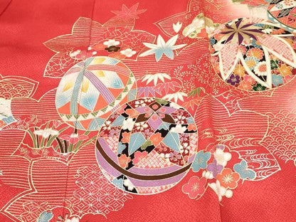 平和屋着物[]お宮参り　女の子　祝着　産着　初着　のしめ　鞠花文　暈し染め　金銀彩　逸品　未使用　DABE7135ma