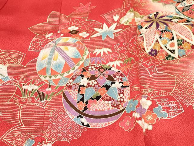 平和屋着物[]お宮参り　女の子　祝着　産着　初着　のしめ　鞠花文　暈し染め　金銀彩　逸品　未使用　DABE7135ma