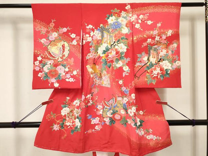 平和屋着物[]お宮参り　女の子　祝着　産着　初着　のしめ　御所車鞠花蝶文　暈し染め　金彩　逸品　DABE7136ma