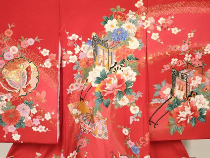 平和屋着物[]お宮参り　女の子　祝着　産着　初着　のしめ　御所車鞠花蝶文　暈し染め　金彩　逸品　DABE7136ma