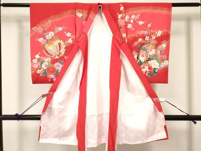 平和屋着物[]お宮参り　女の子　祝着　産着　初着　のしめ　御所車鞠花蝶文　暈し染め　金彩　逸品　DABE7136ma