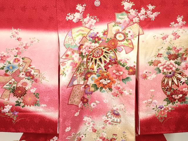 平和屋着物[]お宮参り　女の子　祝着　産着　初着　のしめ　駒刺繍　束ね熨斗鞠花文　暈し染め　金彩　逸品　DABE7137ma