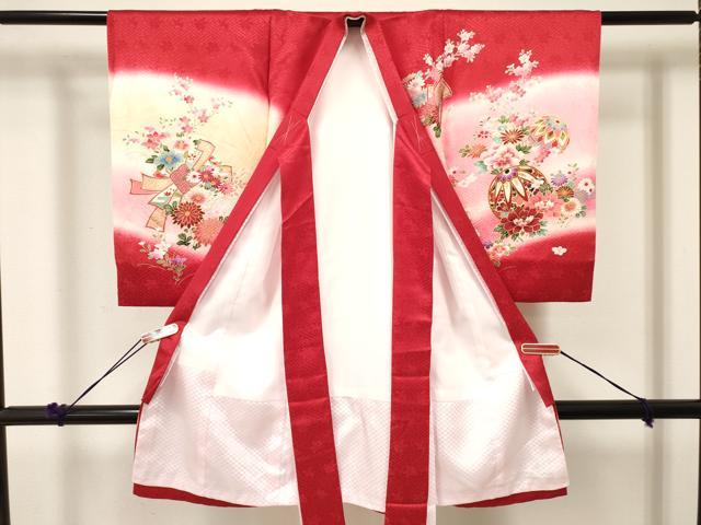 平和屋着物[]お宮参り　女の子　祝着　産着　初着　のしめ　駒刺繍　束ね熨斗鞠花文　暈し染め　金彩　逸品　DABE7137ma