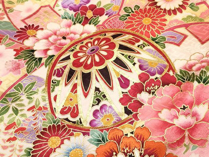 平和屋着物[]お宮参り　女の子　祝着　産着　初着　のしめ　駒刺繍　束ね熨斗鞠花文　暈し染め　金彩　逸品　DABE7137ma