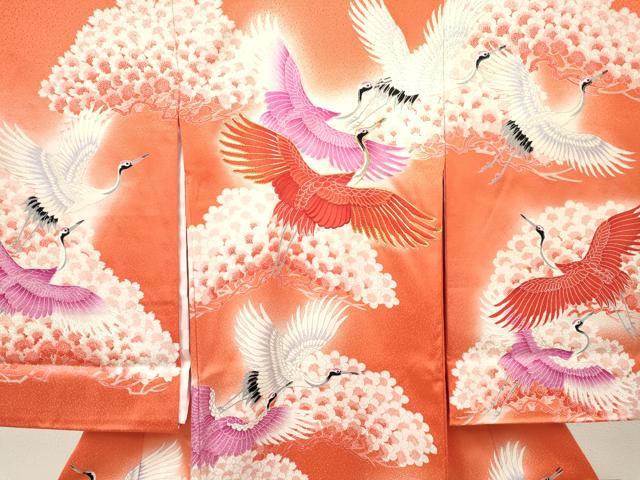 平和屋着物[]お宮参り　女の子　祝着　産着　初着　のしめ　駒刺繍　群れ鶴花文　暈し染め　逸品　DABE7138ma