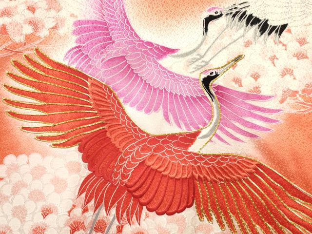 平和屋着物[]お宮参り　女の子　祝着　産着　初着　のしめ　駒刺繍　群れ鶴花文　暈し染め　逸品　DABE7138ma