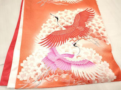 平和屋着物[]お宮参り　女の子　祝着　産着　初着　のしめ　駒刺繍　群れ鶴花文　暈し染め　逸品　DABE7138ma