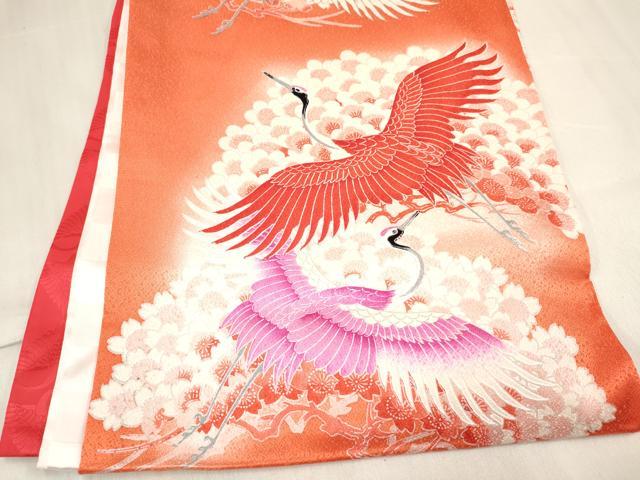 平和屋着物[]お宮参り　女の子　祝着　産着　初着　のしめ　駒刺繍　群れ鶴花文　暈し染め　逸品　DABE7138ma