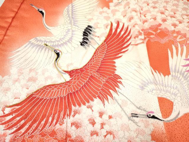平和屋着物[]お宮参り　女の子　祝着　産着　初着　のしめ　駒刺繍　群れ鶴花文　暈し染め　逸品　DABE7138ma
