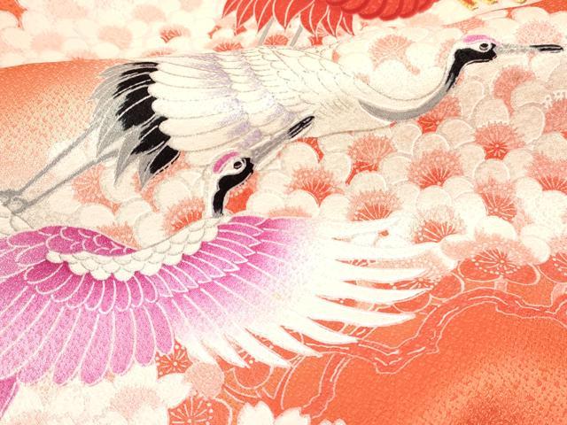 平和屋着物[]お宮参り　女の子　祝着　産着　初着　のしめ　駒刺繍　群れ鶴花文　暈し染め　逸品　DABE7138ma