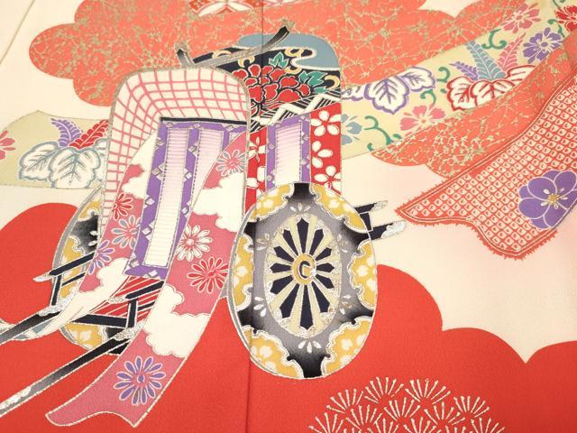 平和屋着物[]お宮参り　女の子　祝着　産着　初着　のしめ　熨斗御所車花文　暈し染め　金銀彩　逸品　DABE7141ma