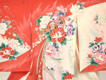 平和屋着物[]お宮参り　女の子　祝着　産着　初着　のしめ　鼓花文　暈し染め　金銀彩　逸品　DABE7142ma