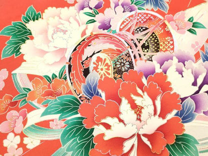 平和屋着物[]お宮参り　女の子　祝着　産着　初着　のしめ　鼓花文　暈し染め　金銀彩　逸品　DABE7142ma