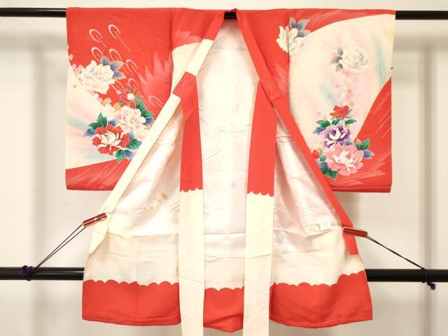 平和屋着物[]お宮参り　女の子　祝着　産着　初着　のしめ　鼓花文　暈し染め　金銀彩　逸品　DABE7142ma