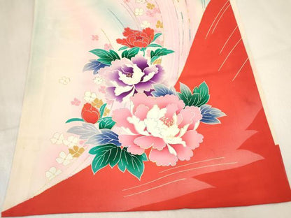 平和屋着物[]お宮参り　女の子　祝着　産着　初着　のしめ　鼓花文　暈し染め　金銀彩　逸品　DABE7142ma