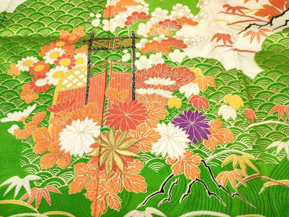 平和屋着物[]お宮参り　女の子　祝着　産着　初着　のしめ　駒刺繍　御所車籬花文　金彩　逸品　DABE7143ma