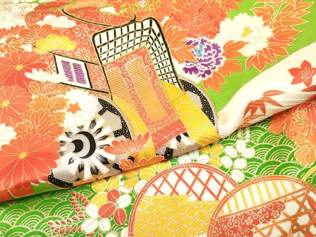 平和屋着物[]お宮参り　女の子　祝着　産着　初着　のしめ　駒刺繍　御所車籬花文　金彩　逸品　DABE7143ma