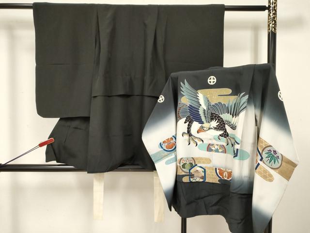 平和屋着物[]七五三　男の子　祝着・羽織セット　鷹　鷲　エ霞吉祥文　暈し染め　金銀彩　逸品　DABE7166ma