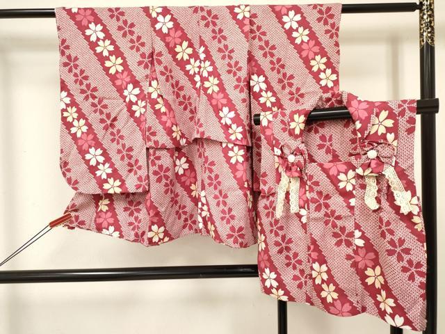 平和屋着物[]七五三　女の子　３歳　祝着　三つ身　被布セット　桜尽くし　逸品　未使用　DABE7170ma
