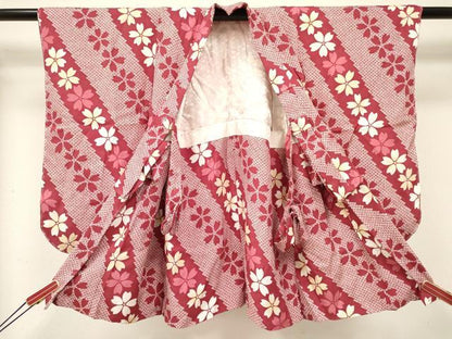 平和屋着物[]七五三　女の子　３歳　祝着　三つ身　被布セット　桜尽くし　逸品　未使用　DABE7170ma