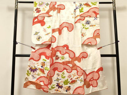 平和屋着物[]七五三　女の子　７歳　祝着　四つ身　駒刺繍　絞り　宝尽くし文　金彩　逸品　DABE7171ma