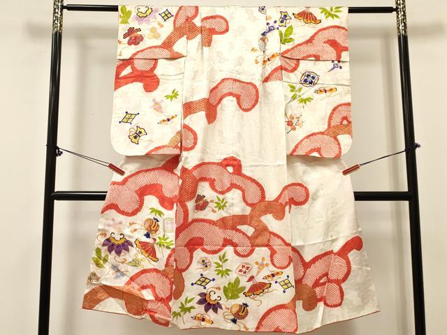 平和屋着物[]七五三　女の子　７歳　祝着　四つ身　駒刺繍　絞り　宝尽くし文　金彩　逸品　DABE7171ma
