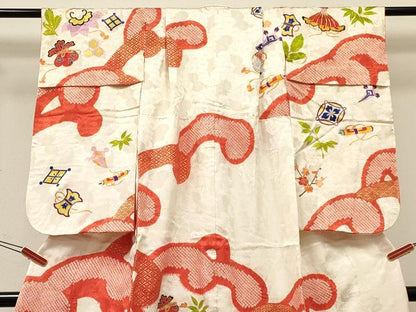 平和屋着物[]七五三　女の子　７歳　祝着　四つ身　駒刺繍　絞り　宝尽くし文　金彩　逸品　DABE7171ma