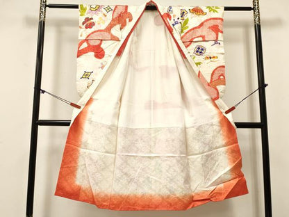 平和屋着物[]七五三　女の子　７歳　祝着　四つ身　駒刺繍　絞り　宝尽くし文　金彩　逸品　DABE7171ma