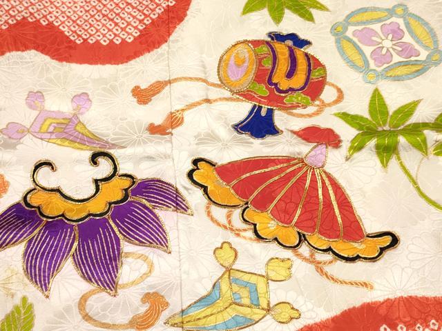 平和屋着物[]七五三　女の子　７歳　祝着　四つ身　駒刺繍　絞り　宝尽くし文　金彩　逸品　DABE7171ma