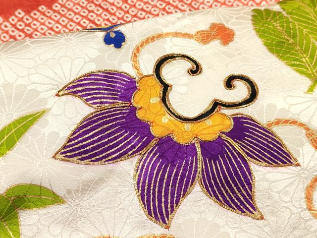 平和屋着物[]七五三　女の子　７歳　祝着　四つ身　駒刺繍　絞り　宝尽くし文　金彩　逸品　DABE7171ma