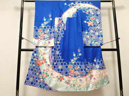 平和屋着物[]七五三　女の子　７歳　祝着　四つ身　橘　籠目花文　暈し染め　金銀彩　逸品　DABE7172ma