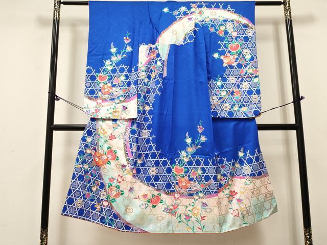 平和屋着物[]七五三　女の子　７歳　祝着　四つ身　橘　籠目花文　暈し染め　金銀彩　逸品　DABE7172ma