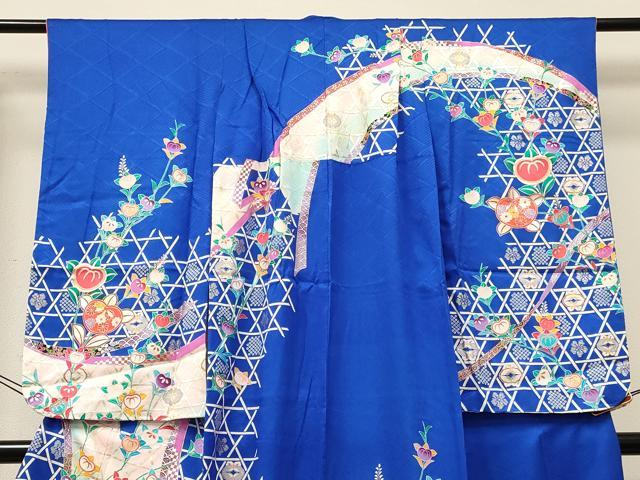 平和屋着物[]七五三　女の子　７歳　祝着　四つ身　橘　籠目花文　暈し染め　金銀彩　逸品　DABE7172ma