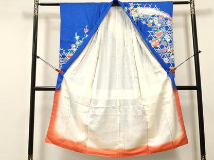 平和屋着物[]七五三　女の子　７歳　祝着　四つ身　橘　籠目花文　暈し染め　金銀彩　逸品　DABE7172ma
