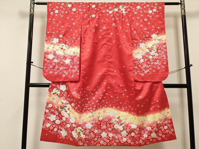 平和屋着物[]七五三　女の子　７歳　祝着　四つ身　鈴花文　暈し染め　DABE7173ma