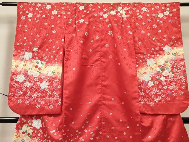 平和屋着物[]七五三　女の子　７歳　祝着　四つ身　鈴花文　暈し染め　DABE7173ma