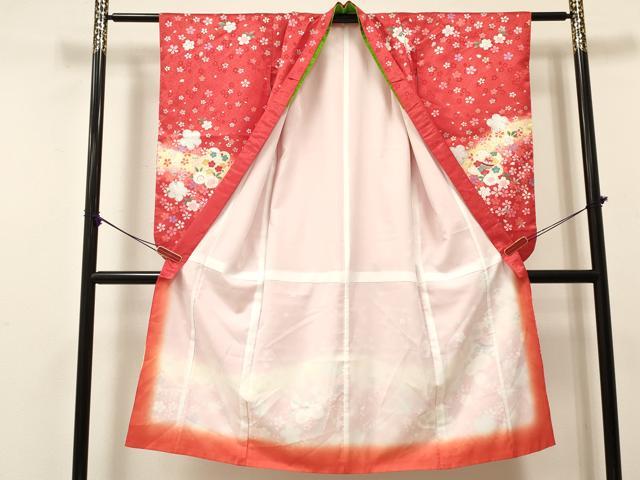 平和屋着物[]七五三　女の子　７歳　祝着　四つ身　鈴花文　暈し染め　DABE7173ma