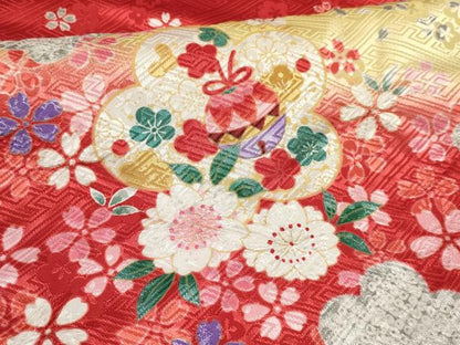 平和屋着物[]七五三　女の子　７歳　祝着　四つ身　鈴花文　暈し染め　DABE7173ma