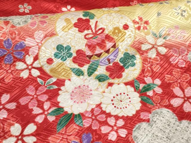 平和屋着物[]七五三　女の子　７歳　祝着　四つ身　鈴花文　暈し染め　DABE7173ma