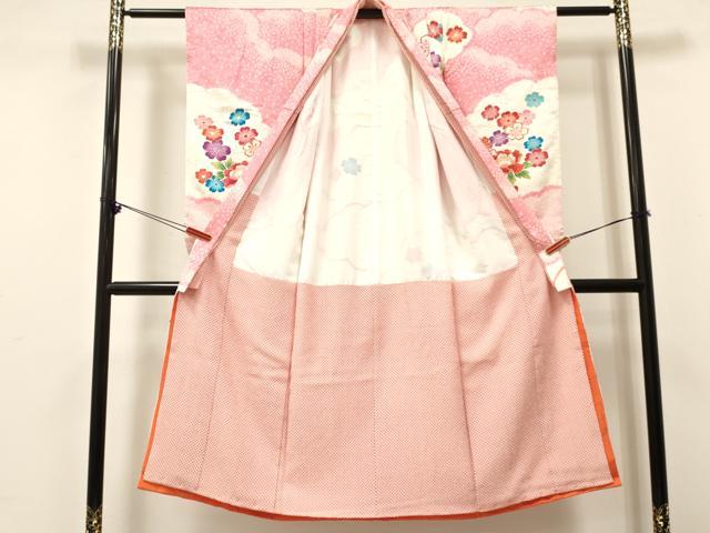 平和屋着物[]七五三　女の子　７歳　祝着　四つ身　絞り　鼓花文　金彩　逸品　DABE7179ma
