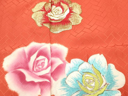 平和屋着物∵女の子　十三参り　子供　祝着　刺繍　薔薇　バラ　金銀糸　逸品　DABE7181ma