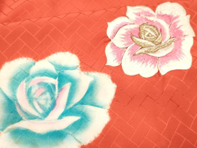 平和屋着物∵女の子　十三参り　子供　祝着　刺繍　薔薇　バラ　金銀糸　逸品　DABE7181ma