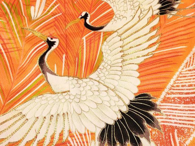 平和屋着物[]七五三　女の子　３歳　祝着　三つ身　襦袢付き　駒刺繍　飛鶴松葉文　金彩　逸品　DABE7183ma