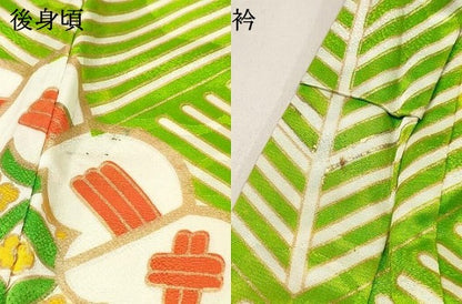 平和屋着物[]七五三　女の子　７歳　祝着　四つ身　駒刺繍　檜扇花文　金彩　洗える着物　DABE7185ma