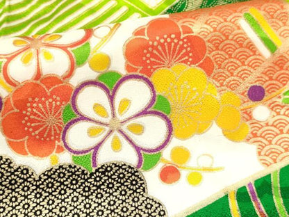 平和屋着物[]七五三　女の子　７歳　祝着　四つ身　駒刺繍　檜扇花文　金彩　洗える着物　DABE7185ma