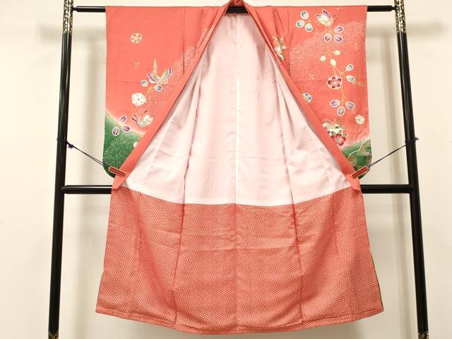 平和屋着物[]七五三　女の子　７歳　祝着　四つ身　駒刺繍　花蝶丸文　暈し染め　金彩　逸品　DABE7186ma