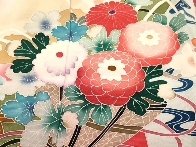 平和屋着物[]七五三　女の子　３歳　祝着　三つ身　束ね熨斗花籠文　暈し染め　金彩　逸品　DABE7190ma