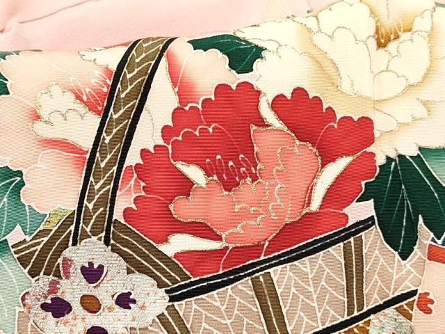 平和屋着物[]七五三　女の子　３歳　祝着　三つ身　束ね熨斗花籠文　暈し染め　金彩　逸品　DABE7190ma