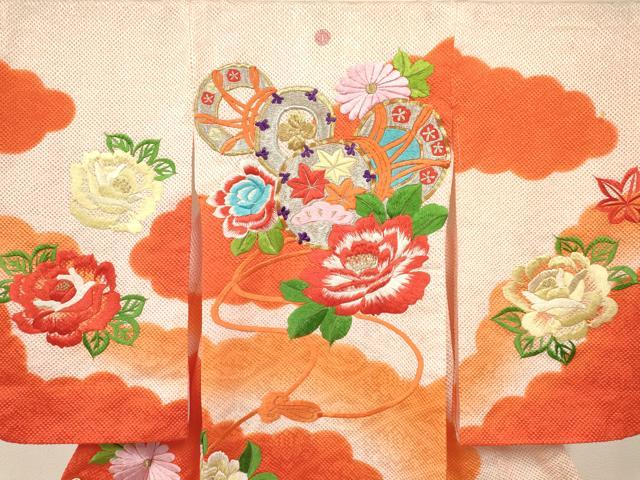 平和屋着物[]七五三　女の子　３歳　祝着　三つ身　駒刺繍　絞り　鼓花文　暈し染め　金銀彩　逸品　DABE7191ma