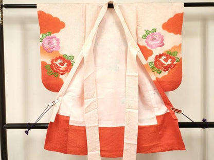 平和屋着物[]七五三　女の子　３歳　祝着　三つ身　駒刺繍　絞り　鼓花文　暈し染め　金銀彩　逸品　DABE7191ma